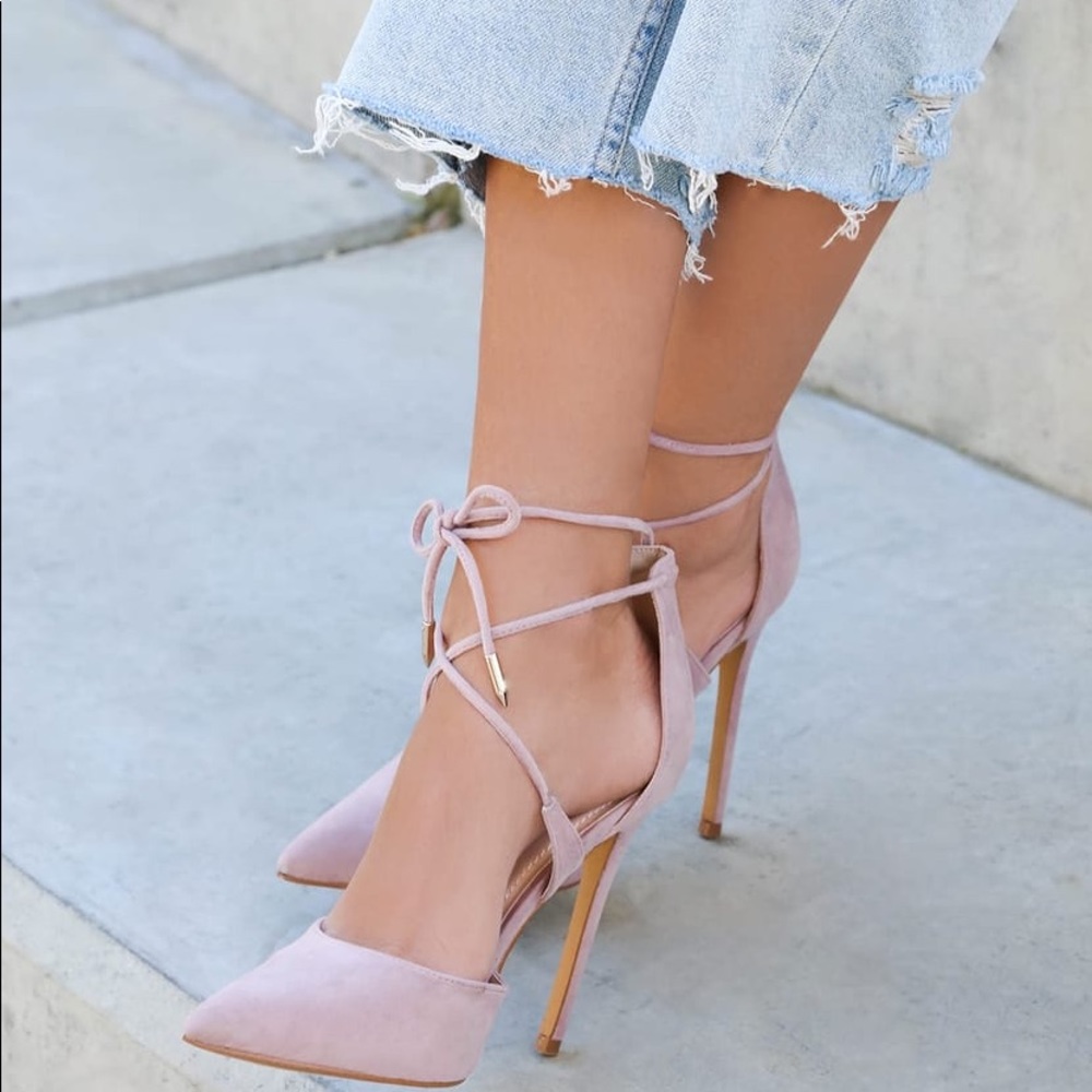 LULUS Michele Dusty Rose Lace-Up Heels Sz.7.5